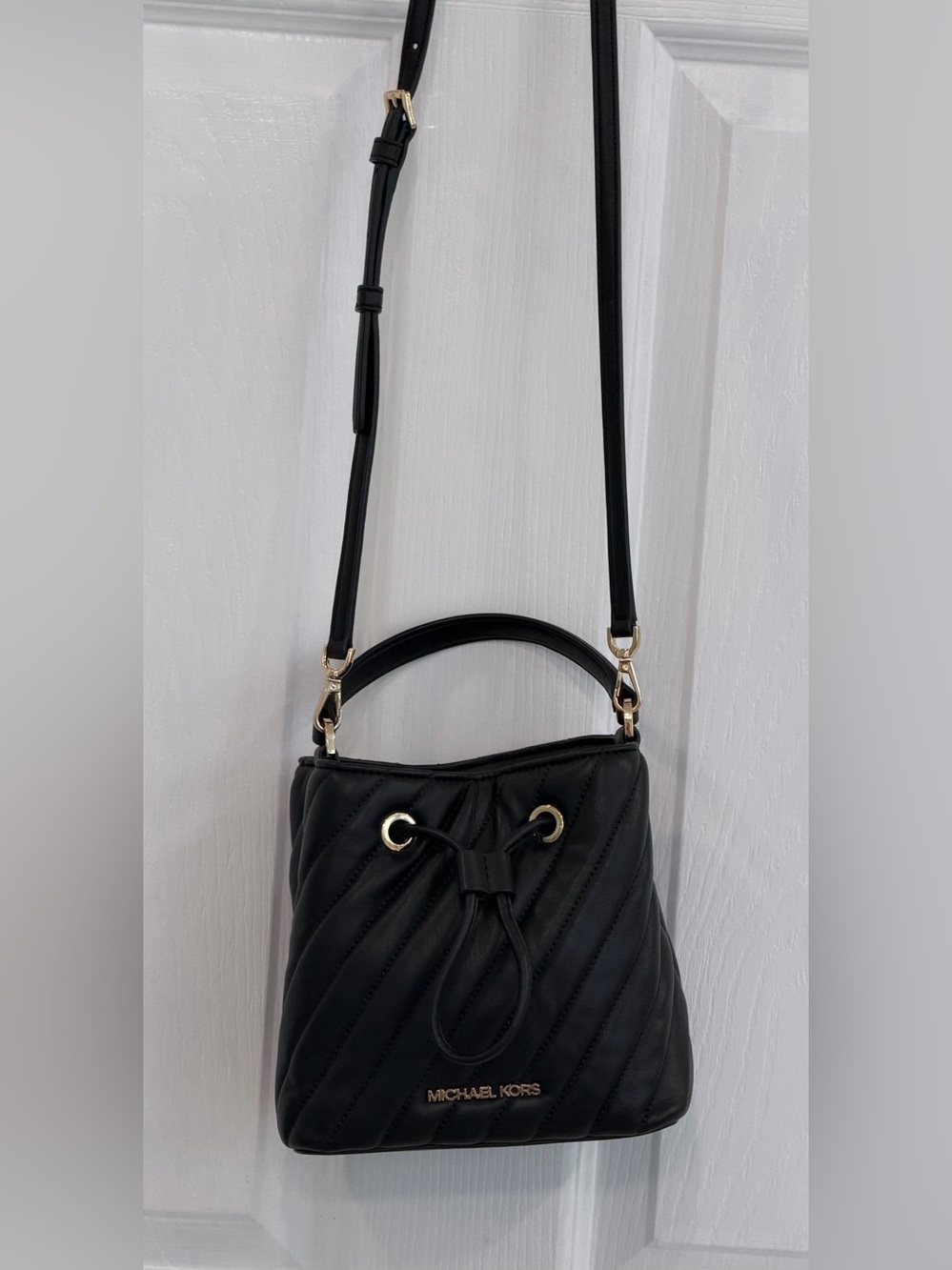 Michael Kors Black Quilted Drawstring Crossbody Bag